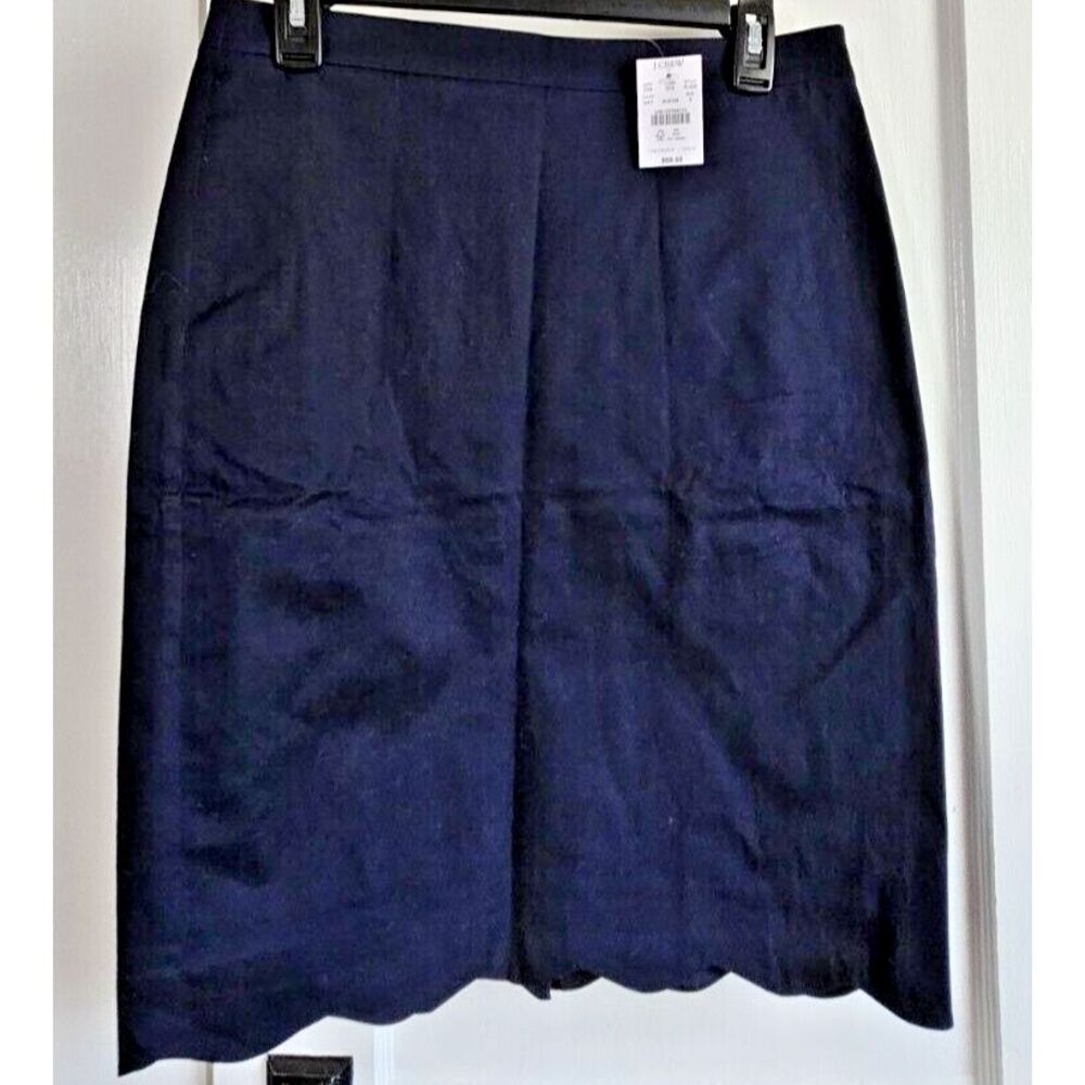 NWT J CREW navy blue cotton scalloped‎ hem A Line fully lined women Sz 6